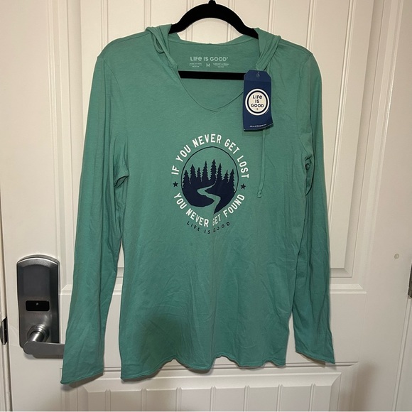 NWT Life is Good Green “If You Never Get Lost You Never Get Found” Hoodie Medium - Picture 1 of 9